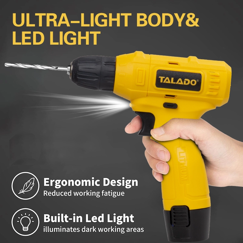 Taladro el&eacute;ctrico inal&aacute;mbrico recargable ligero de 12V, taladro el&eacute;ctrico compacto de mano para reparaci&oacute;n diaria en el hogar