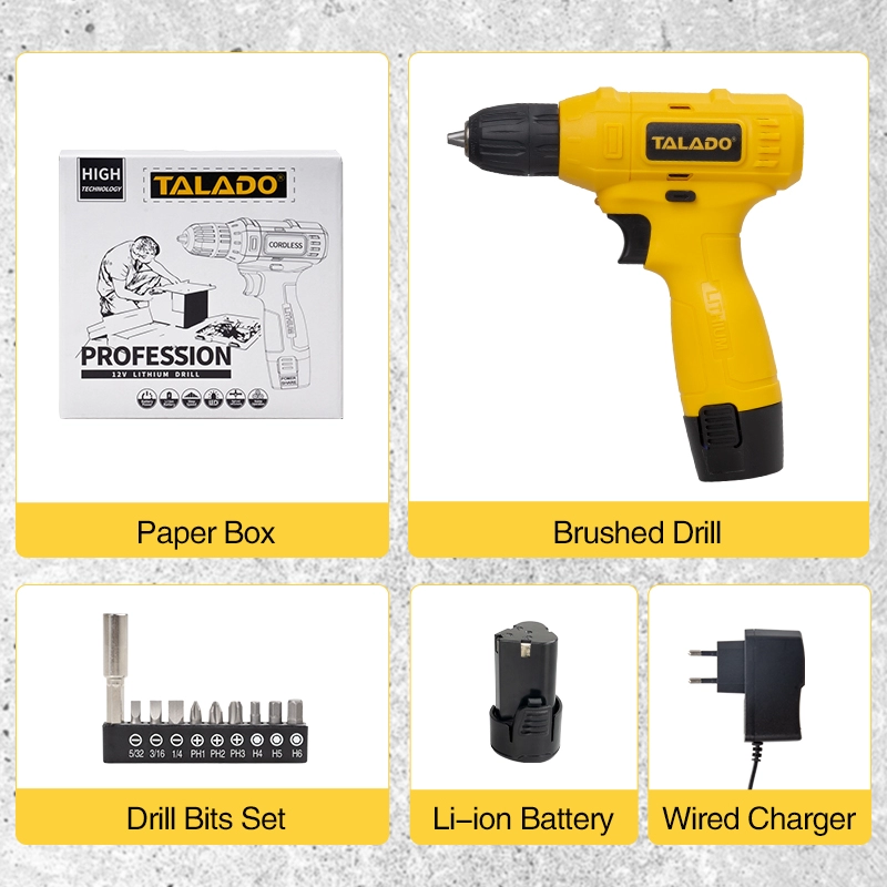 Taladro el&eacute;ctrico inal&aacute;mbrico recargable ligero de 12V, taladro el&eacute;ctrico compacto de mano para reparaci&oacute;n diaria en el hogar