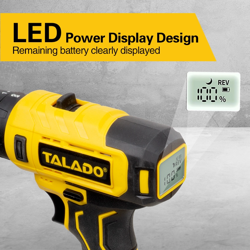 Taladro inal&aacute;mbrico de alto par y dos velocidades de 12V con pantalla digital opcional para trabajos de renovaci&oacute;n de bricolaje en el hogar