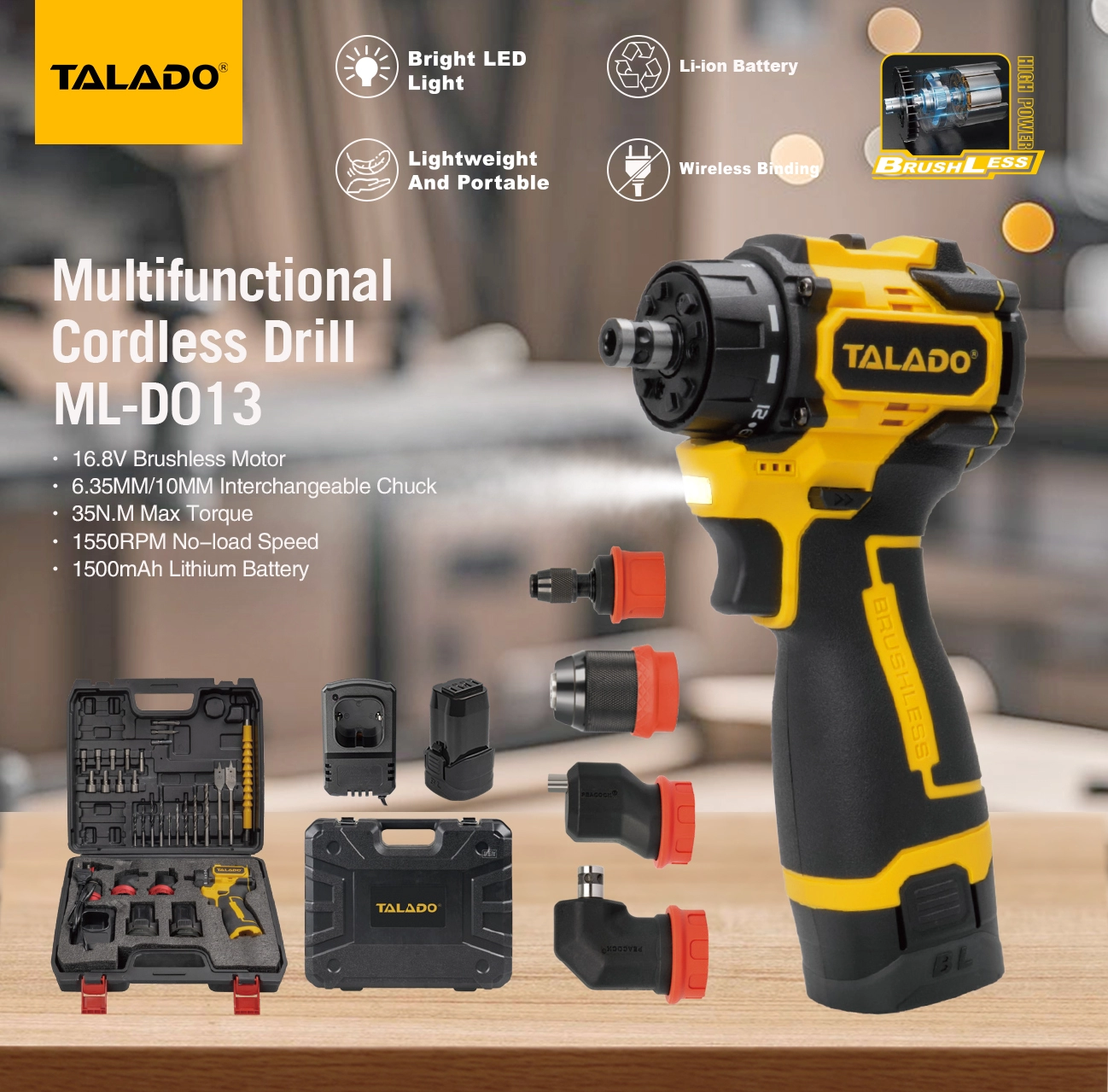 Taladro inal&aacute;mbrico multifuncional de 16,8 V