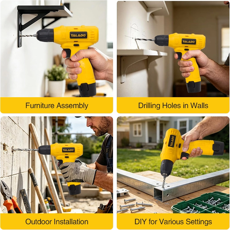 Taladro inal&aacute;mbrico recargable liviano de 12 V para proyectos dom&eacute;sticos y de bricolaje